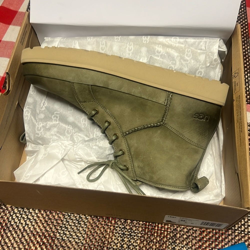 UGG Olive Green Lace-Up Leather Boots